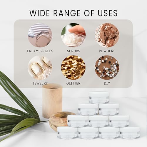 (Quantity: 200 Pieces) Beauticom 5G/5ML Round Clear Jars with White Lids for Lotion, Creams, Toners, Lip Balms, Makeup Samples