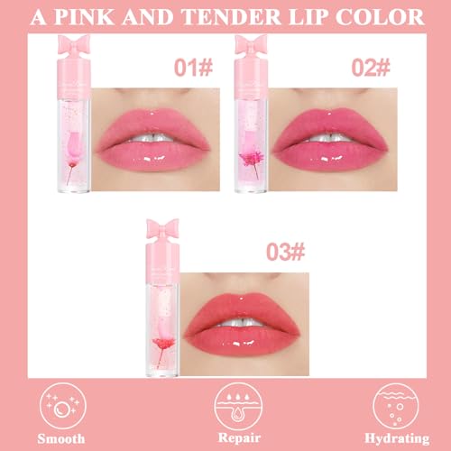3 Pcs Color Changing Lip oil from Clear to Pink, Magic Temperature Color Change Lipstick and Tinted, Moisturizing Non-Sticky Glossy Shine Lip Gloss