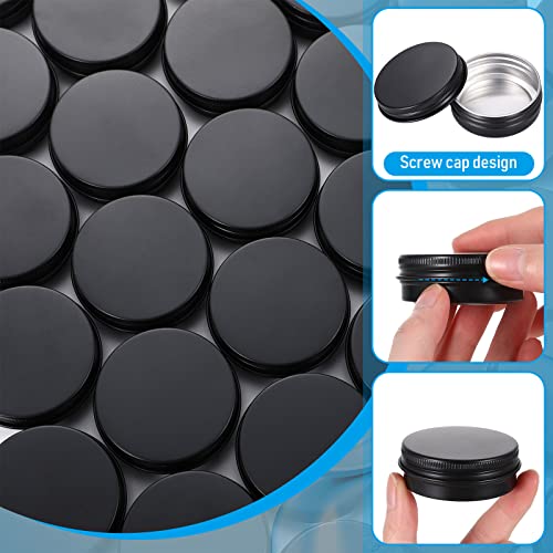 Patelai 64 Pieces Lip Balm Tin Containers Screw Top Round Tin Cans Aluminum Jar with Screw Lid, Empty Bottle Travel Cosmetic Sample Container for DIY(1 oz,Matte Black)