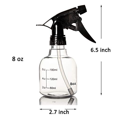 Youngever 6 Pack Empty Plastic Spray Bottles, Spray Bottles for Hair and Cleaning Solutions, 3 Clear and 3 Black Colors (8 Ounce)