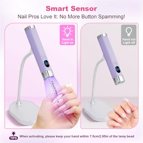 Mini UV Nail Lamp, Portable Flash Cure Light with Upgraded Magnetic Stand & Smart Sensor - Rechargeable Nail Dryer Fast Curing Gel Nails at Salon,Home & Travel (Purple)