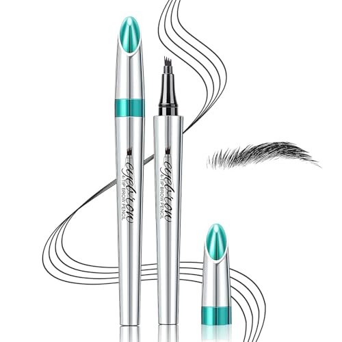 Eye Brow Pencils for Women - Waterproof Microblading Eyebrow Pencil, Four Tip Eye Brow Makeup Pen to Effortlessly Create Hair Like Natural Brows (Black)