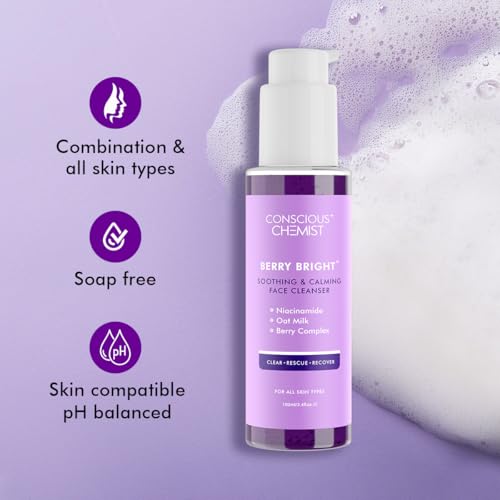 Conscious Chemist¢ç Niacinamide Face Wash | 100ml | Pore Refining Brightening Cleanser for Women & Men with BlueBerry & AcaiBerry Extracts, Bright Clear Skin, Cruelty Free, All Skin Type - Berry Bright