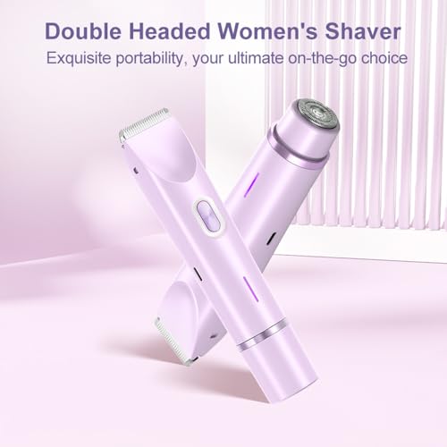 Women's Electric Shaver Bikini Trimmer for Women Razors 2-in-1 Dual Head Design IPX7 Waterproof Wet & Dry Use Body Groomer Hair Trimmer Remover for Facial Underarm Arm Face Leg Bikini (Purple)