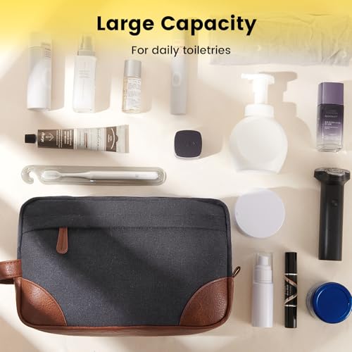 Vorspack Large Travel Toiletry Bag - Hanging Toiletry Bag for Men Water Resistant Canvas Shaving Bag with Large Capacity for Home Travel - Dark Grey