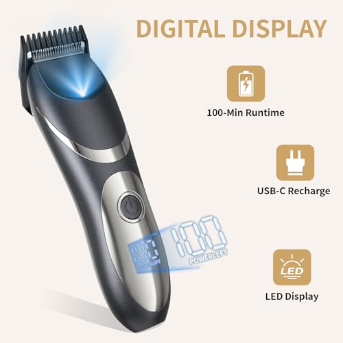 Body and Groin Trimmer for Men Electric Manscape Groomer with LED Light Ceramic Blade Waterproof Wet Dry USB-C Rechargeable 100-Min Runtime Gifts for Him Dad Husband