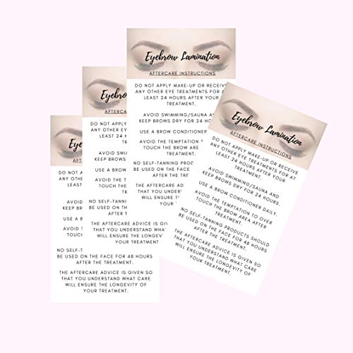 Eyebrow Lamination Aftercare Instruction Cards | Physical Printed 2 x 3.5¡± inches Business Card Size | White with Brow Photo Design | Starter Lift Kit with Tint at home diy aftercare supplies