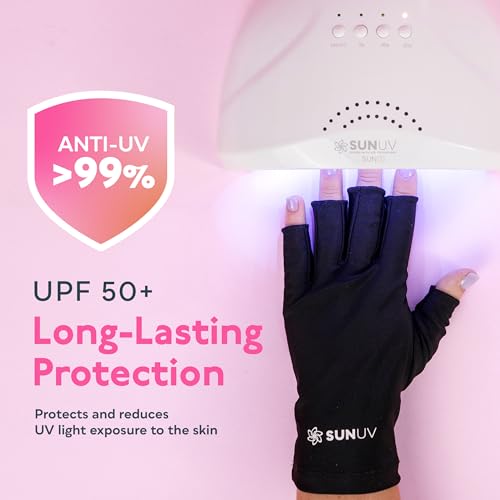 SUNUV LED Nail Lamp, UV Light Gloves for Gel Nails, Fingerless UPF 50+ Anti UV Gloves for Gel Lamp, Nails Dryer with Sensor 2 Timers SUNONE Pink