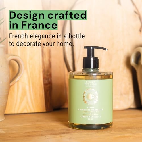 Panier des Sens - Soothing Almond Moisturizing Liquid Hand Soap - French Provence Hand Wash - Savon de Marseille Soap with Olive Oil - Refillable Bottle - 96% Natural Ingredients - 16.9 Fl Oz