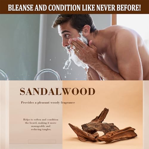 Beard Wash & Conditioner Set for Men - Glycerin & Coconut Oil Formula with Sandalwood Scent, Softens & Strengthens Facial Hair, Reduces Itchiness (3.4oz x 2)