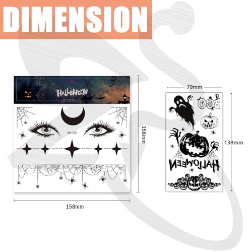 ZS Halloween Horror Realistic Tattoo Stickers Scar Bat Spiderweb, 8 Sheets Halloween Prank Makeup Temporary Tattoo for Adults Men Women, Halloween Face Tattoos Masquerade Props (Set A)