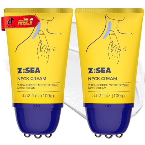 Neck Firming Cream with Roller, Anti-Aging, Smooths Neck Wrinkles, Improves Crepey Skin, Lifts & Firms Neck Skin, Tightening & Hydrating, Collagen, Multi Peptide, Hyaluronic Acid, 2 Pack