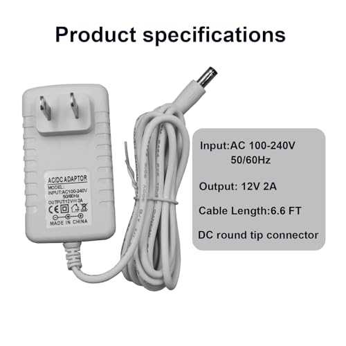 12V Charger Replacement for Spectra Breast Pump Power Supply Cord Compatible with Spectra S1 S2 Plus SPS100 SPS200 S3 Pro SG Synergy Gold Charging Cable, 6.6FT, White