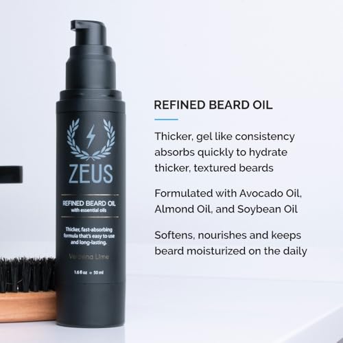 ZEUS Beard Care Starter Kit for Men, Natural Shampoo, Conditioner & Refined Oil, Soften, Hydrate & Strengthen Thick Facial Hair (Made in USA) Vanilla Rum