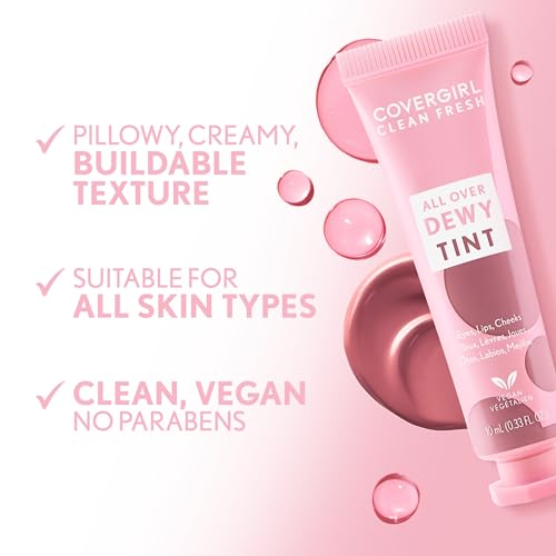 Covergirl Clean Fresh Dewy Tint 400 Dreamy Pink, 3-in-1 Tint, Blendable Color For Eyes, Lips & Cheeks, 0.33 fl oz (Pack of 1)