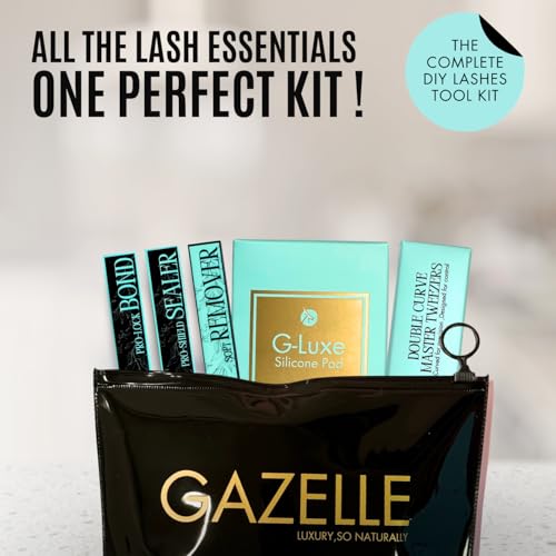 Gazelle Lash Bond and Seal Kit | All-in-One DIY Lash Kit with Pro-Shield Sealer, Soft-Touch Remover, Double-Curve Lash Tweezers, G-LUX Pad & lash Glue for Eyelash Clusters - Perfect for Lashes at Home