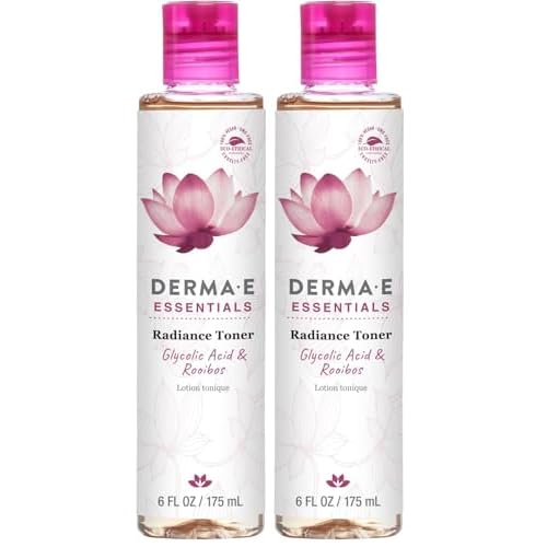 DERMA E Radiance Toner ? Facial Toner with Glycolic Acid and Rooibos ? Brightening and Exfoliating Toning Solution Refreshes and Purifies Skin, 6 oz (Pack of 2)