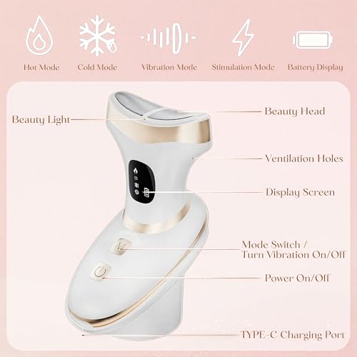 Rylynn Cold Heat Facial Body Massager, Wide-Curved Sculpting Tool for Face Depuffing, Neck and Chest Lifting, 7 Modes Smart Touch Vibration with Red Light for Lymphatic Drainage