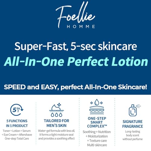 Foellie Homme All-In-One Perfect Lotion, Men's Face Moisturizer 150ml