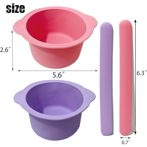 Silicone Wax Warmer Liner, Silicone Wax Bowl for Hair Removal, Non-Stick Wax Melt Warmer Wax Pot Replacement, Reusable Wax Melt Liner with 2 Pcs Spatula Sticks for Hair Removal (Pink, Purple)