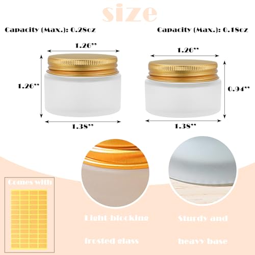 48 pack 10ml Frosted Glass Jars with Gold Lids Small Empty Travel Lotion Containers with Inner Liner Airtight Cosmetic Holder with Labels for Lip Balm Creams Body Butter