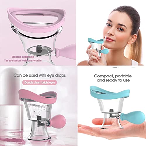 Eye Wash Cup, 2Pcs Eye Wash Bath, Silicone Eye Cup for Eye Clean with Storage Container, Eye Care Manual Pressure Eye Cleaning Cup Blue Pink for Visual Fatigue Makeup Residue