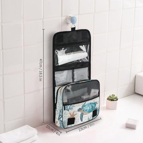 Hanging Toiletry Bag for Women Retro Sea Turtle Makeup Bag Travel Essentials Toiletries Organizer Bag Nautical Theme Map Cosmetic Bag Foldable