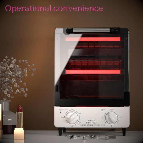 Sterilizer for Nail Tools, 12L Multifunctional High Temperature Cleaning Dry Box Stainless Steel with Temp Control, Timer, 2 Stainless Trays, Tweezer Sterilizer, Nail Salon Equipment, 110V 1000W