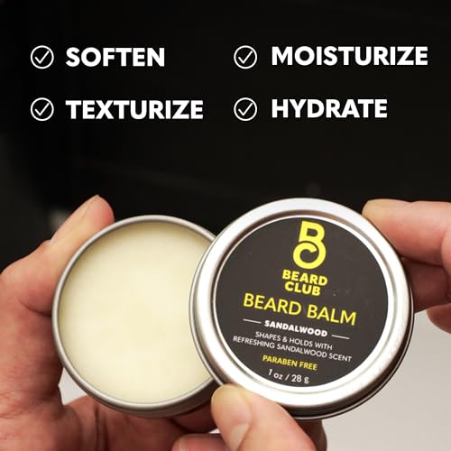 The Beard Club Beard Kit for Men - Grooming & Care Kit - Cedar & Sandalwood Oil, Sandalwood Balm, Boar Bristle Brush, Comb, Trimming Scissors - Dad Gift Set
