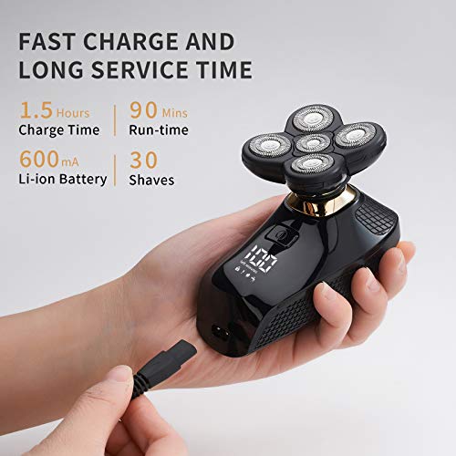 4 in 1 Electric Head Shaver Set - Bald Shaver, Wet & Dry, Cordless, with Nose & Ear Trimmer, Facial Cleansing, Rechargeable, IPX6 Waterproof