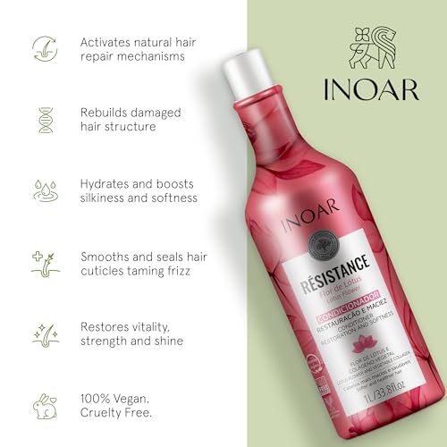 Inoar R?sistance Flor de Lotus Conditioner with Lotus Flower Extract & Plant-Based Collagen for Hair Strengthening & Shine, 33.8 fl.oz