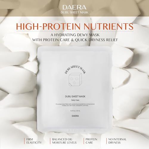 DAERA Korean DUBU 5 Sheets x Facial Mask, Deep Hydrating Repairing Nourishing for Dry and Sensitive Skin, Panthenol, Niacinamide, Adenosin, Korean Moisturizer, Korean Glass Skin