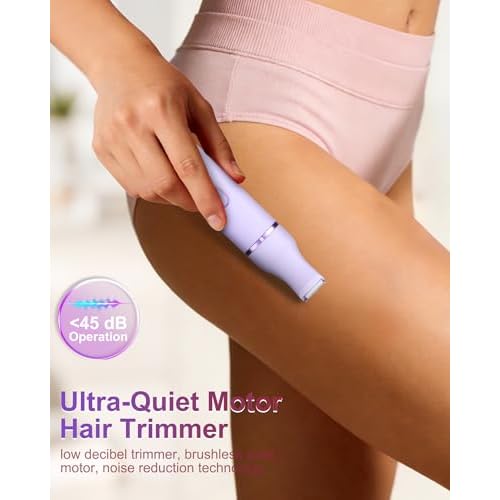 2-in-1 Bikini Trimmer for Women, Waterproof Painless Body Shaver for Legs, Underarms, Bikini Line with Narrow & Wide Ceramic Blades, 3 Combs, USB Rechargeable, Travel Friendly Gift for Women,Purple