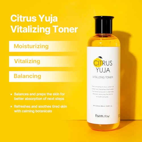 Farmstay Citrus Yuja Vitalizing Toner ? Vitamin C Facial Toner for Dry & Sensitive Skin, Dark Spot Correcting, Moisturizing & pH-Balancing, Smoothing, Korean Skin Care, for Women & Men, 9.46 fl. oz.