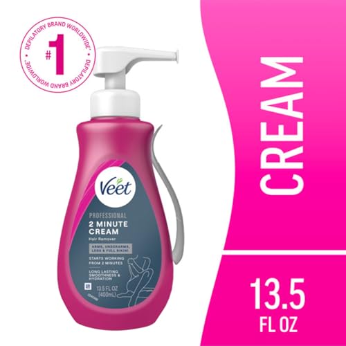 Veet Professional Dermatologically Tested 13.5 Fl Oz. 2 Minute Hair Removal Cream with Spatula for Arms, Underarms, Legs & Full Bikini (2 Pack)