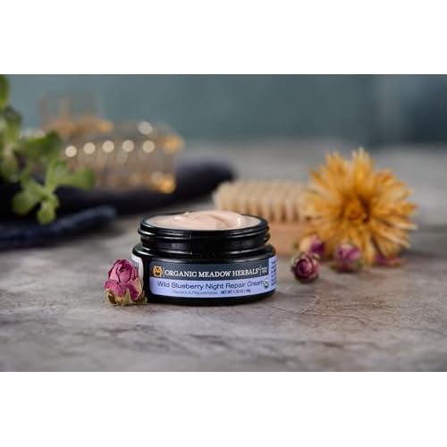 Organic Meadow Herbals Wild Blueberry Night Repair Cream (1.55 oz.) USDA CERTIFIED ORGANIC. Nourishes & rejuvenates. Woman-owned & Operated Since 1994.