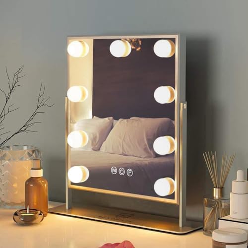 FENCHILIN Vanity Mirror with Light Lighted Makeup Mirror Vanity Makeup Mirror Smart Touch Control 3Colors Dimable Light Detachable 10X Magnification 360¡ÆRotation(White)