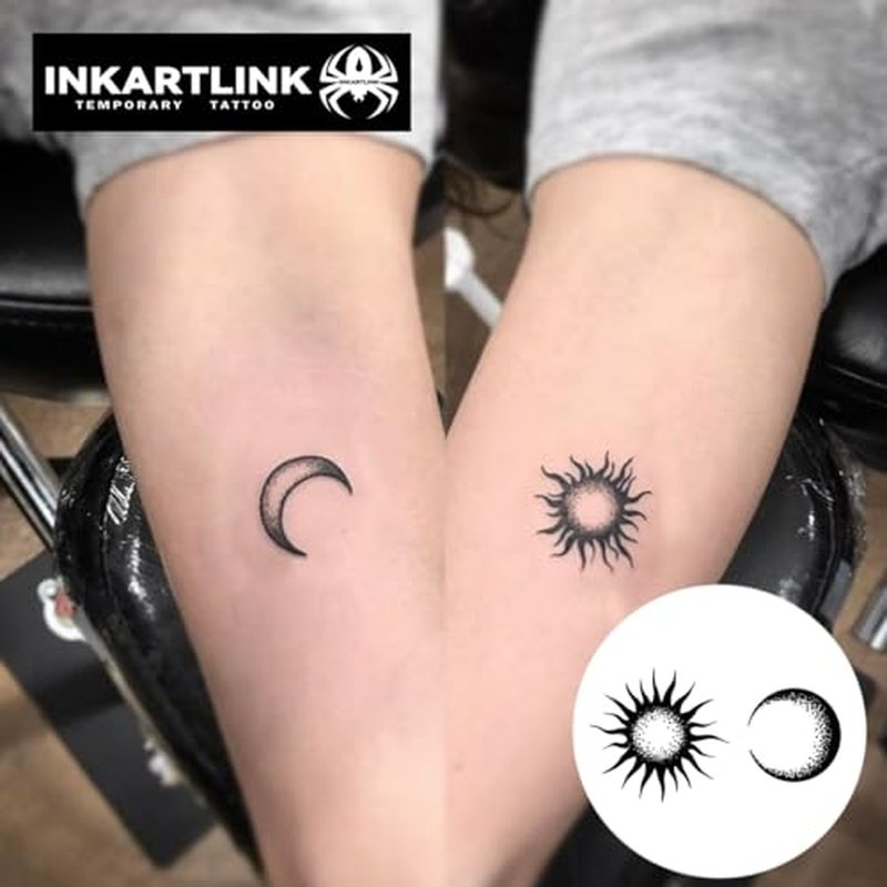 INKARTLINK Semi Permanent Tattoos, 3 Small-sized Temporary Tattoo Stickers for Valentine's Day, Perfect for Couples, Party Favors, Waterproof, Realistic, No Adhesive, Lasts 1-2 Weeks (Sun and Moon)