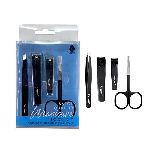 Pursonic | Salon Quality Manicure Tool Kit for Manicures & Pedicures, Includes Nail Clippers, Tweezers & Nail Scissors - Durable Stainless Steel Material with Anti-Slip Design for High Performance and