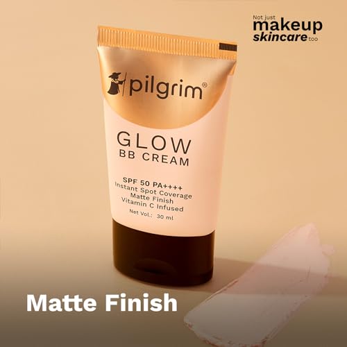 Pilgrim Beige Glow BB Cream SPF 50 PA++++ with Vitamin C | Medium Skin Tone | Lightweight Matte Makeup for Daily Wear, Sheer Coverage & Smooth Finish | 1.01 Fl Oz (30ml)