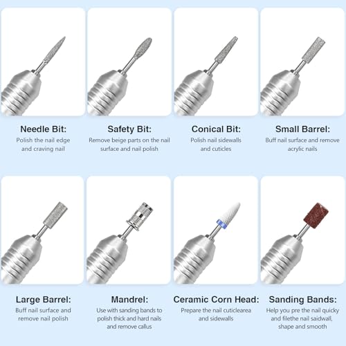 Cordless Nail Drill Set, Rechargeable & Adjustable Speeds Nail Drill Machine, Portable Nail File for Acrylic Gel Dip Powder Nails, Manicure Pedicure Tools Polishing Set for Beginner Silver