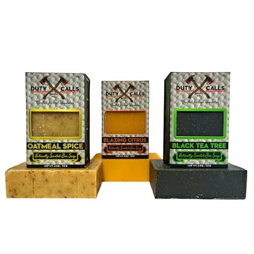 All Natural Firefighter Bar Soap, 3 Bar Variety Pack-Black Tea Tree, Blazing Citrus and Oatmeal Spice