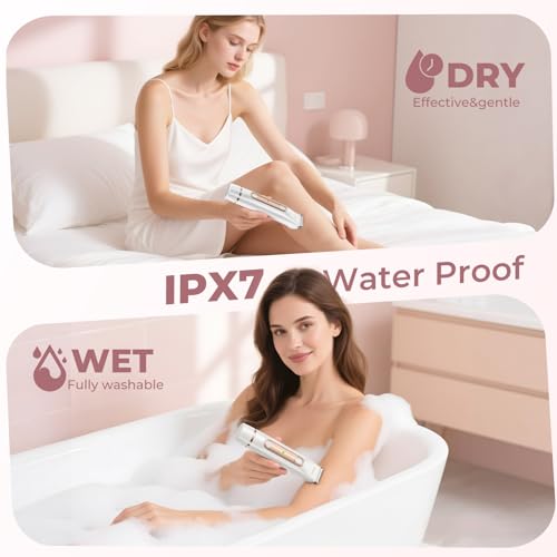 Bikini Trimmer for Women, 2-in-1 Painless Electric Razor for Body and Pubic Hair, IPX7 Waterproof Shaver with Dual Heads - Rechargeable Lady Trimmer for Bikini, Underarm, and Leg (White)