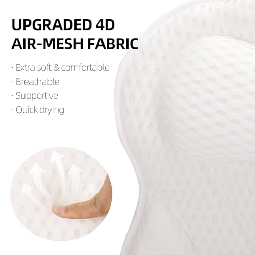 2 Pack Bath Pillow for Tub, Luxury Bathtub Pillow with Head, Neck, Shoulder and Back Support Soft 4D Mesh Bathtub Pillows with 6 Suction Cups - White
