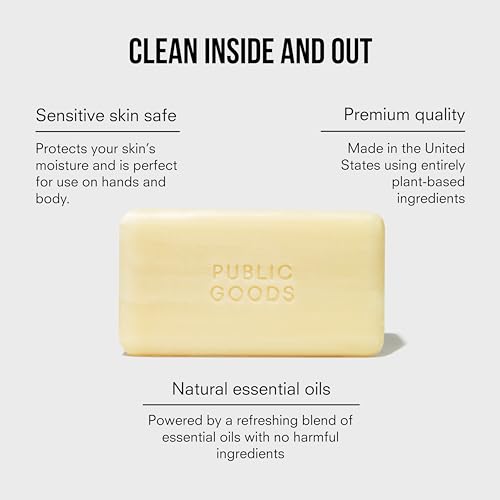 Public Goods 3-Pack Bar Soap for Women & Men | Hand & Body Soap for Sensitive Skin | Natural Fragrance from Organic Essential Oils | For Bath & Shower | Non Toxic, Vegan Friendly | 5 Oz | 3 Count