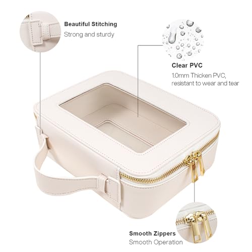 Small Clear Makeup Bag with Makeup Brush Bag, Mini Makeup Pouch Car Organizer Bag Travel Toiletry Pouch Slim Makeup Brush Holder Makeup Bags Small with Zipper Purse Essential for Car