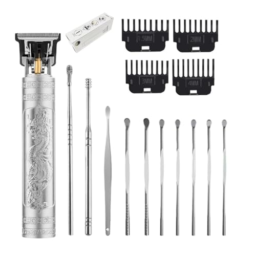 Cordless Hair Clippers for Men, 5.7" Travel Small Classical Sculpting Styling Rechargeable Hair Remover With 10 Pieces Earpick (Silver)