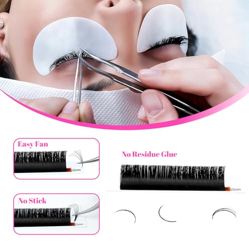 Classic Volume Eyelash Extension 0.05mm Thickness Velvet Single Root Lash Extensions D Curl Individual Professional Salon Lashes Extension for Lash Techs 8-15mm Mixed