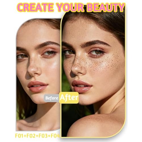 4 Color Faux Freckle Stamp Pen Kit, Upgrade Dual Ended 2-in-1 Waterproof Fake Freckle Pen with Multi-Prong Freckles Stamp Head for Women to Easily Create Natural Long-Lasting Sunkissed Makeup