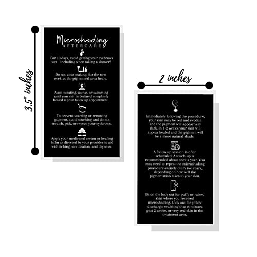 Microshading Aftercare Card | 50 Pack | 2x3.5" inches Business Card Size | Brow PMU Brow Artist Powdered Brow | Black with White Design